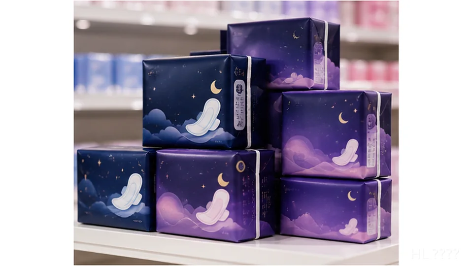 夜用卫生巾产品包装和多规格组合展示